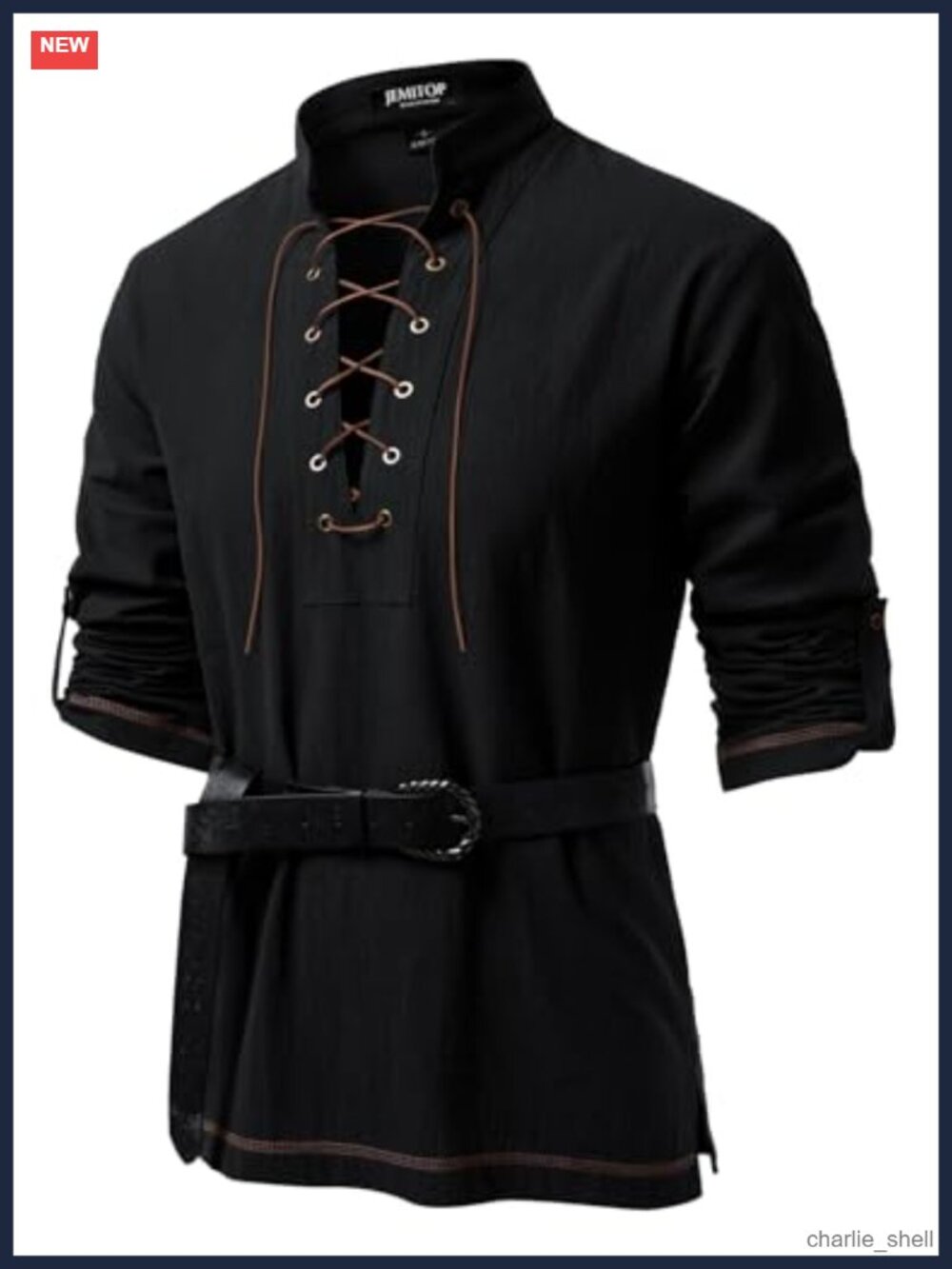 Men's Renaissance Knight Cotton Lace Up Shirt Long Sleeve Cosplay